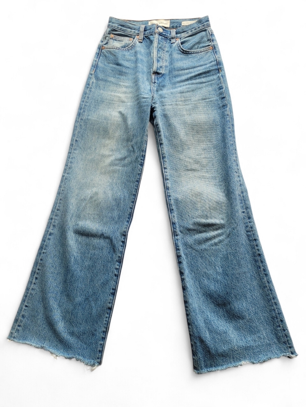 Denim Forum Farrah Wide Leg High Rise Crop Jeans Raw Hem Blue 25 - Picture 2 of 16